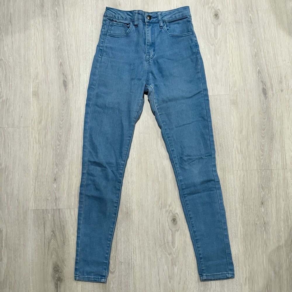forever 21 medium blue wash high waisted rise skinny denim jeans pants bottom